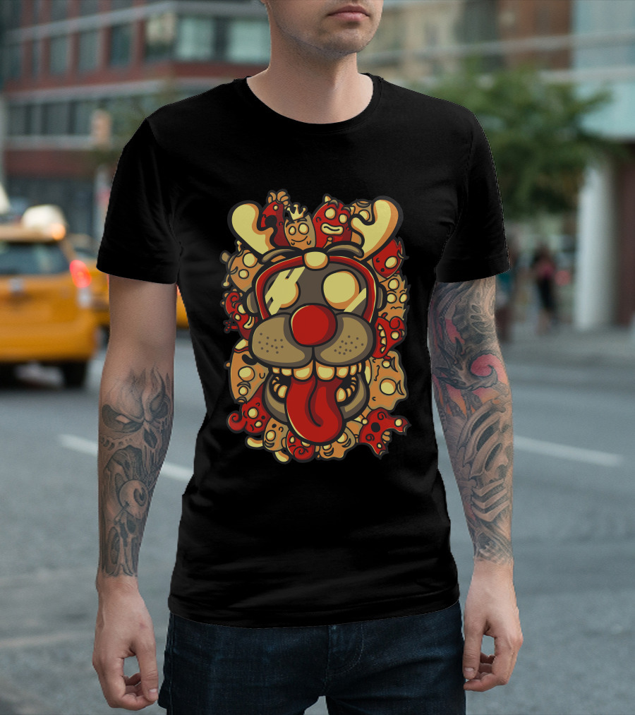 Monster Faces With Deer Antlers And Playful Cartoon Characters T-Shirt