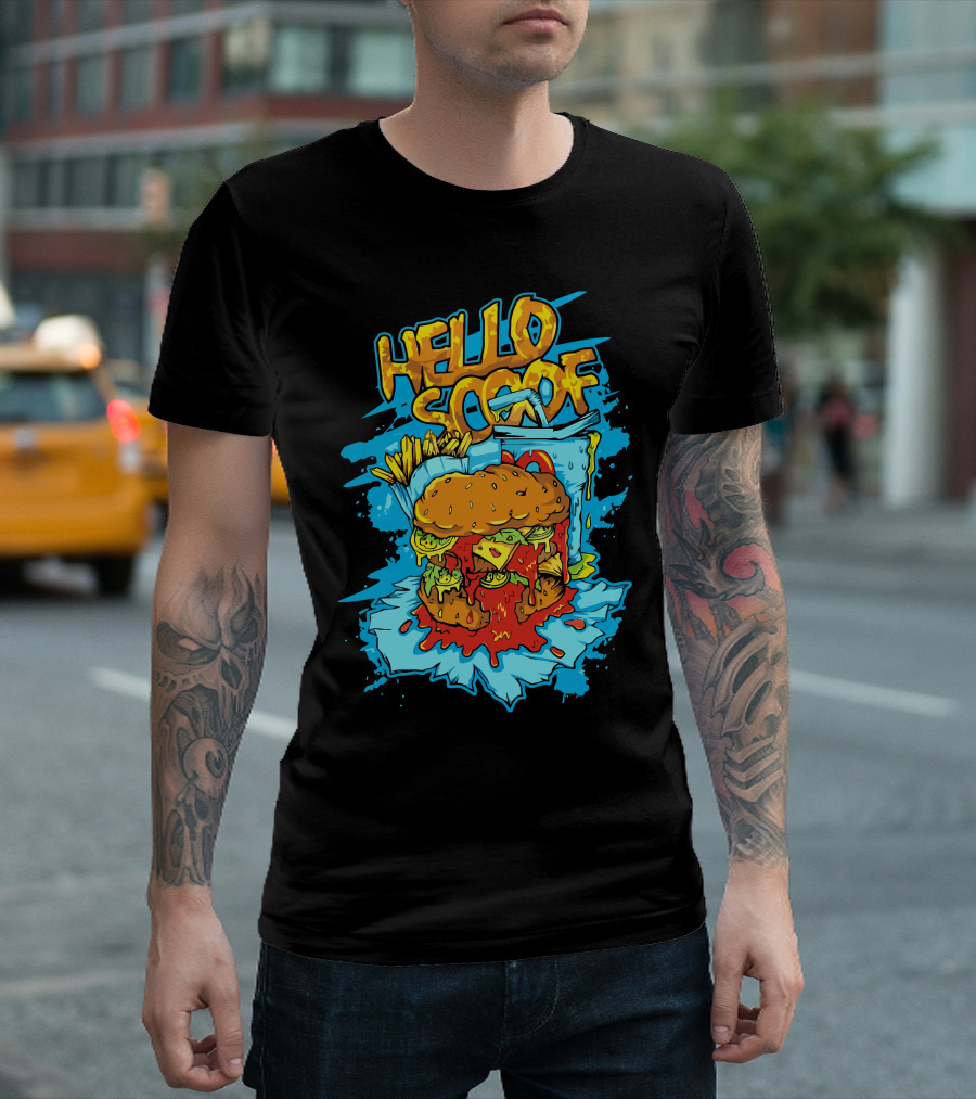 HELLO GOOD 흘러내리는 치즈버거와 패스트푸드 컨셉 T-Shirt