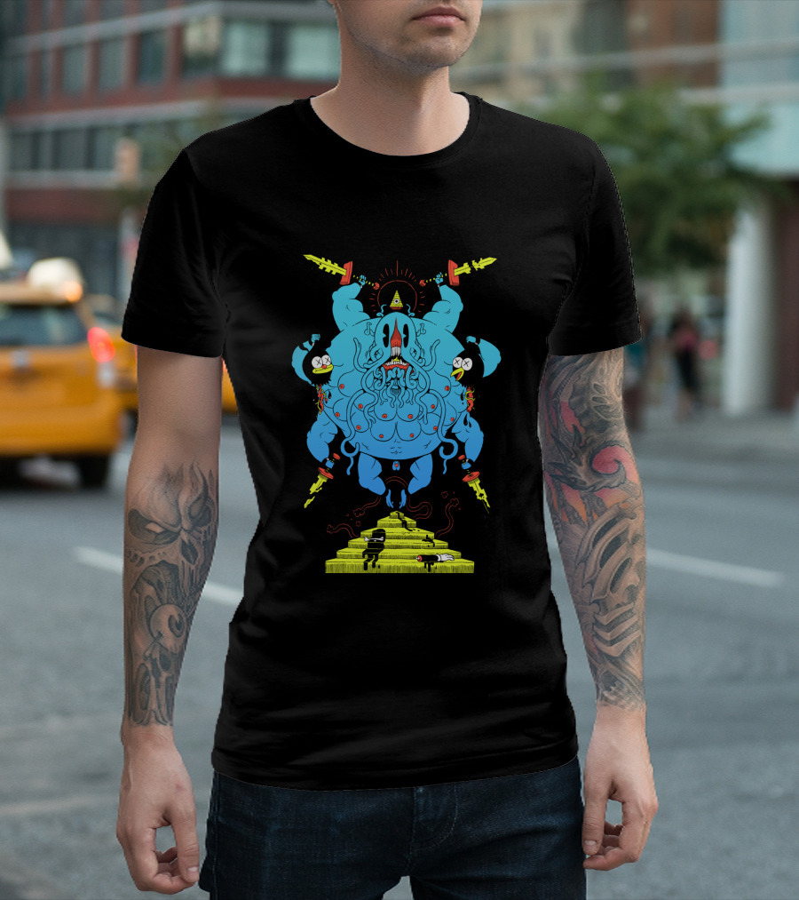 Demon Squid God Illuminati Pyramid Totem with Swords and Tentacles T-Shirt