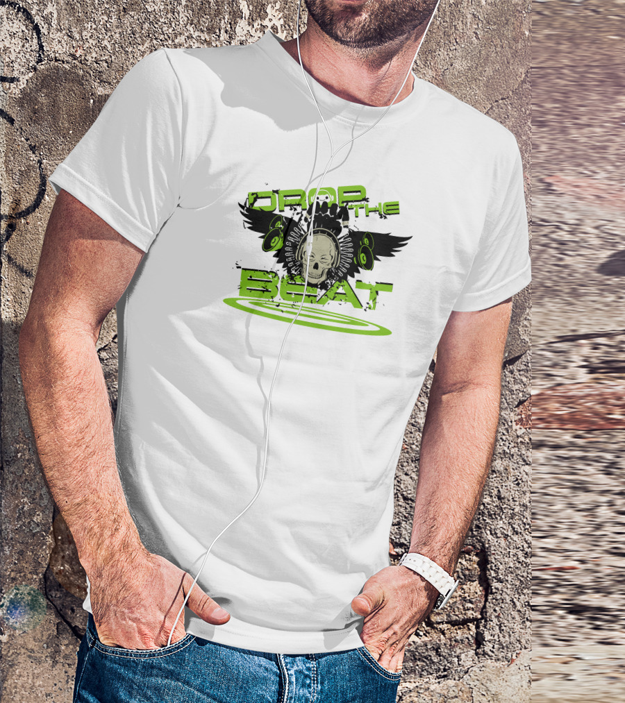 Drop The Beat Skull Headphones Speakers T-Shirt