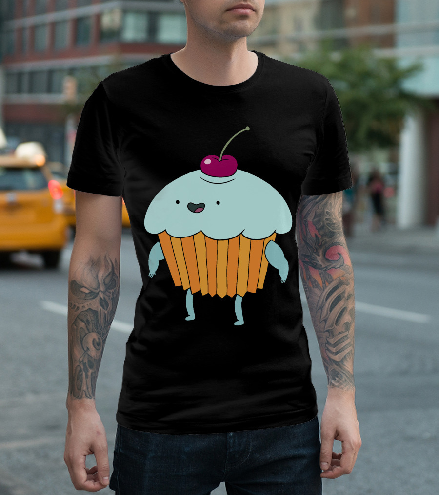 Funny Cartoon Cupcake Character With Cherry Top T-Shirt