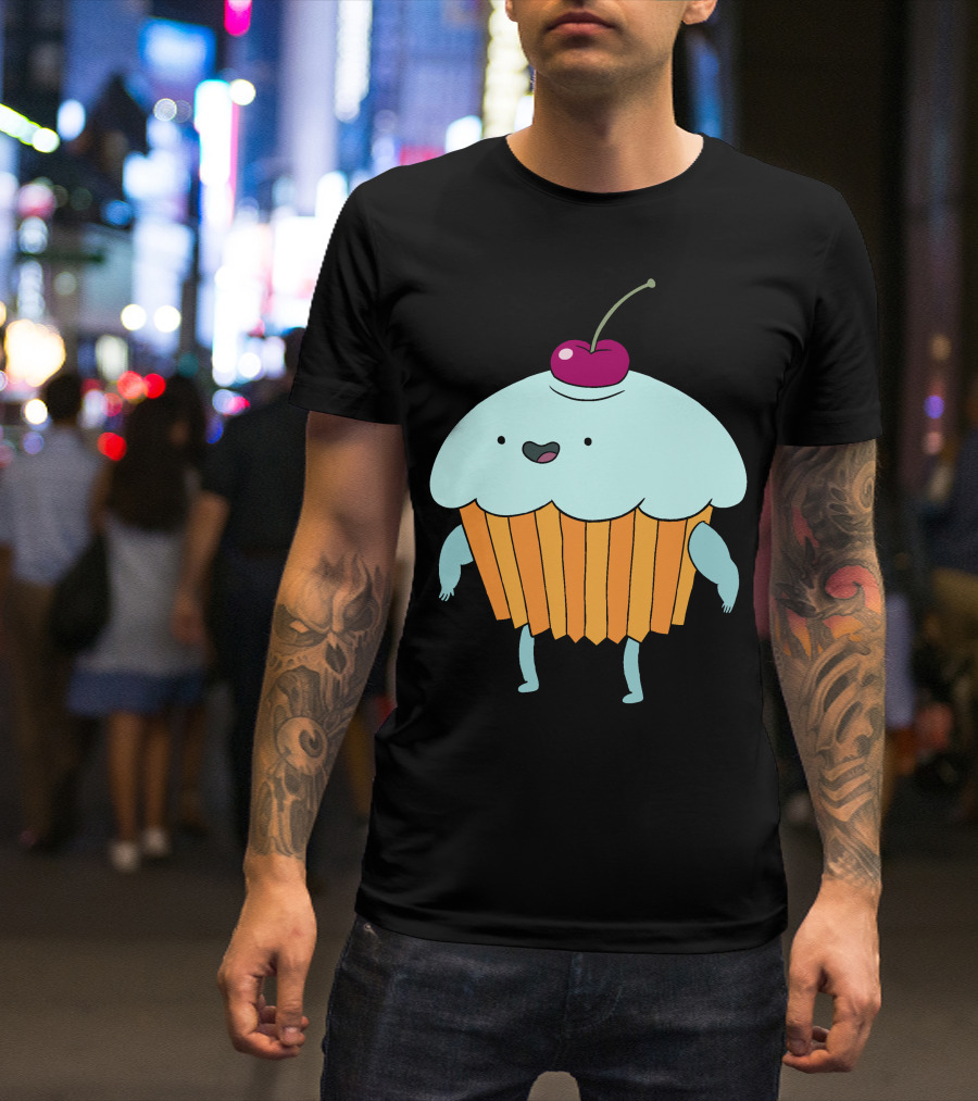 Funny Cartoon Cupcake Character With Cherry Top T-Shirt
