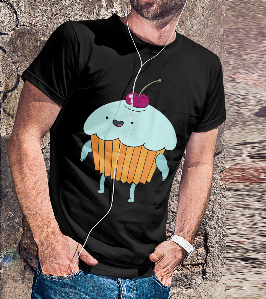 Funny Cartoon Cupcake Character With Cherry Top T-Shirt