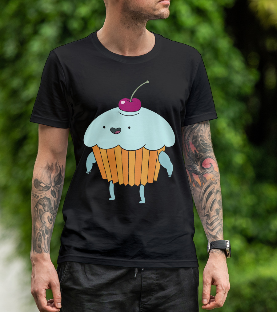 Funny Cartoon Cupcake Character With Cherry Top T-Shirt
