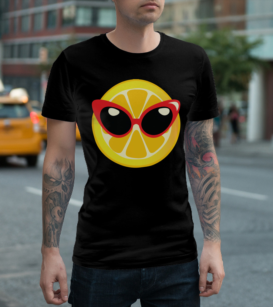 Lemon Slice with Red Cat Eye Sunglasses T-Shirt