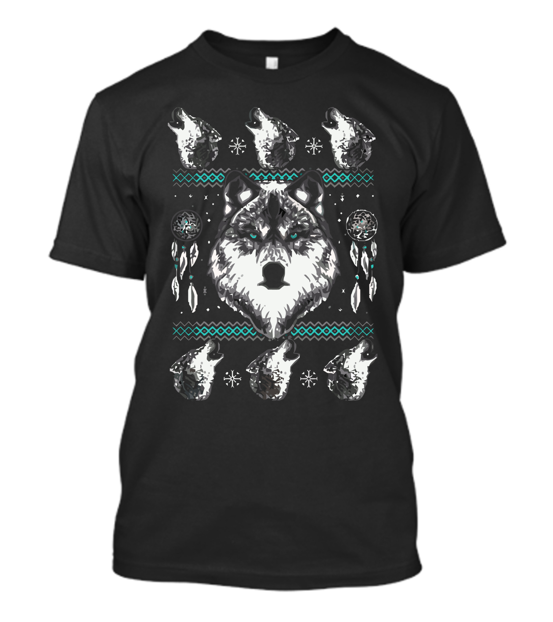 Merry Wolfmas Dreamcatcher Wolf Snowflake T-Shirt