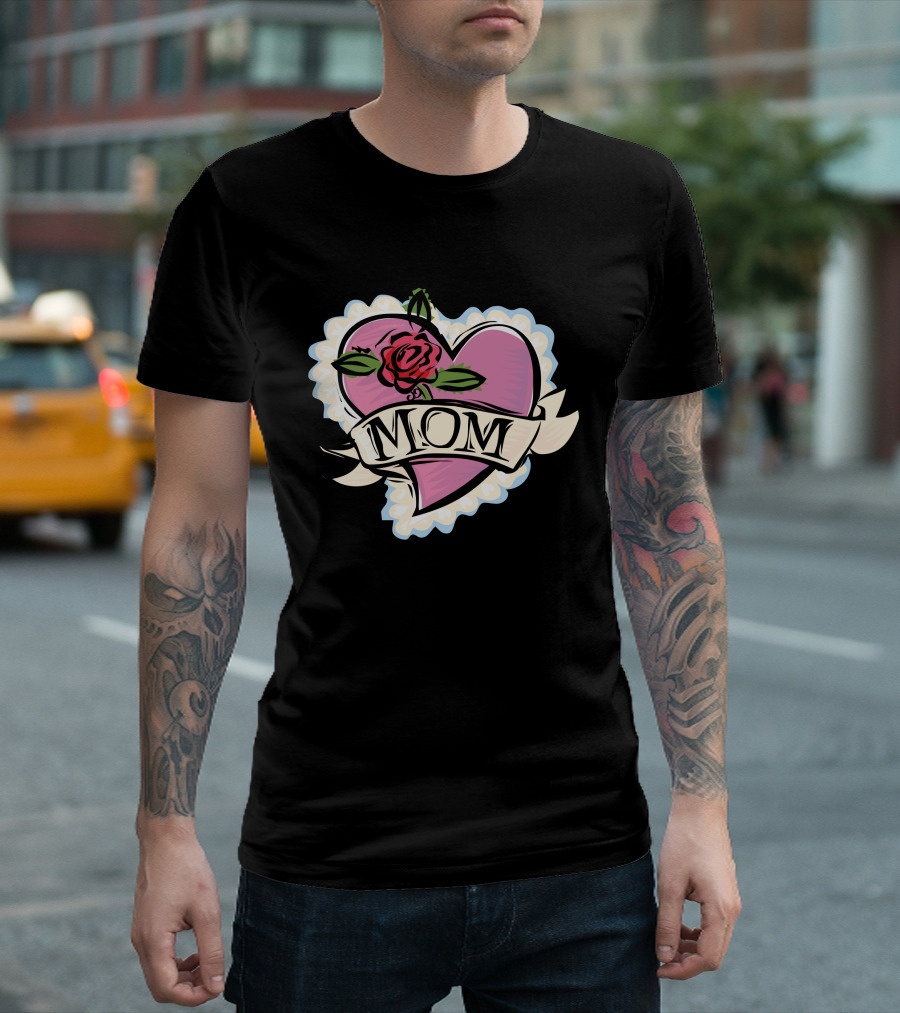 Mom Heart Rose Banner T-Shirt