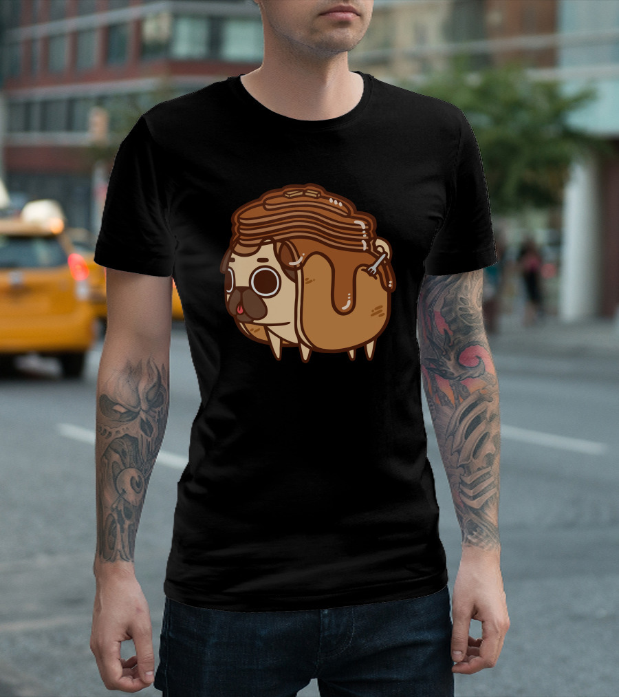 Pancake Pug Breakfast Delight with Syrup Stack T-Shirt