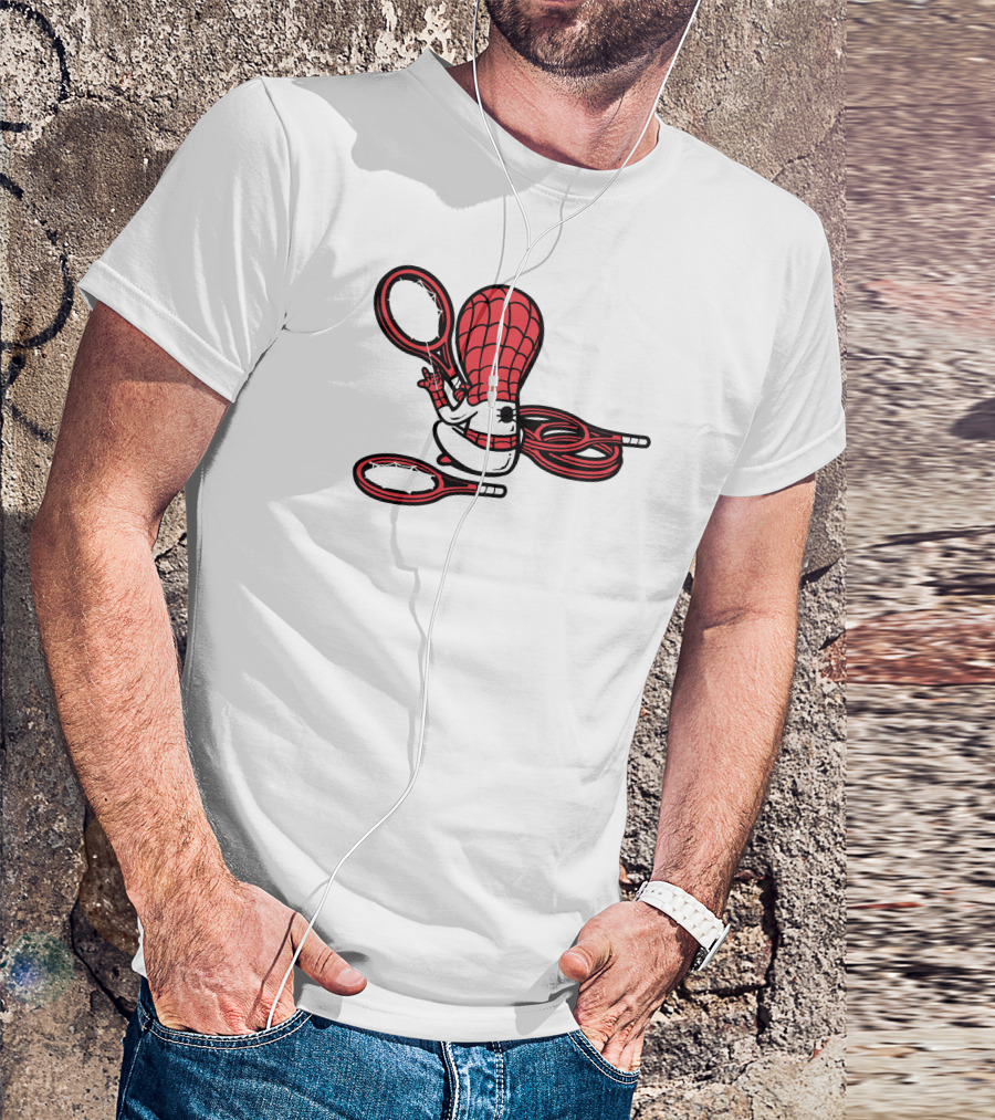 Part Time Job Sport Shop Superhero Web Slinger Tennis Racket T-Shirt
