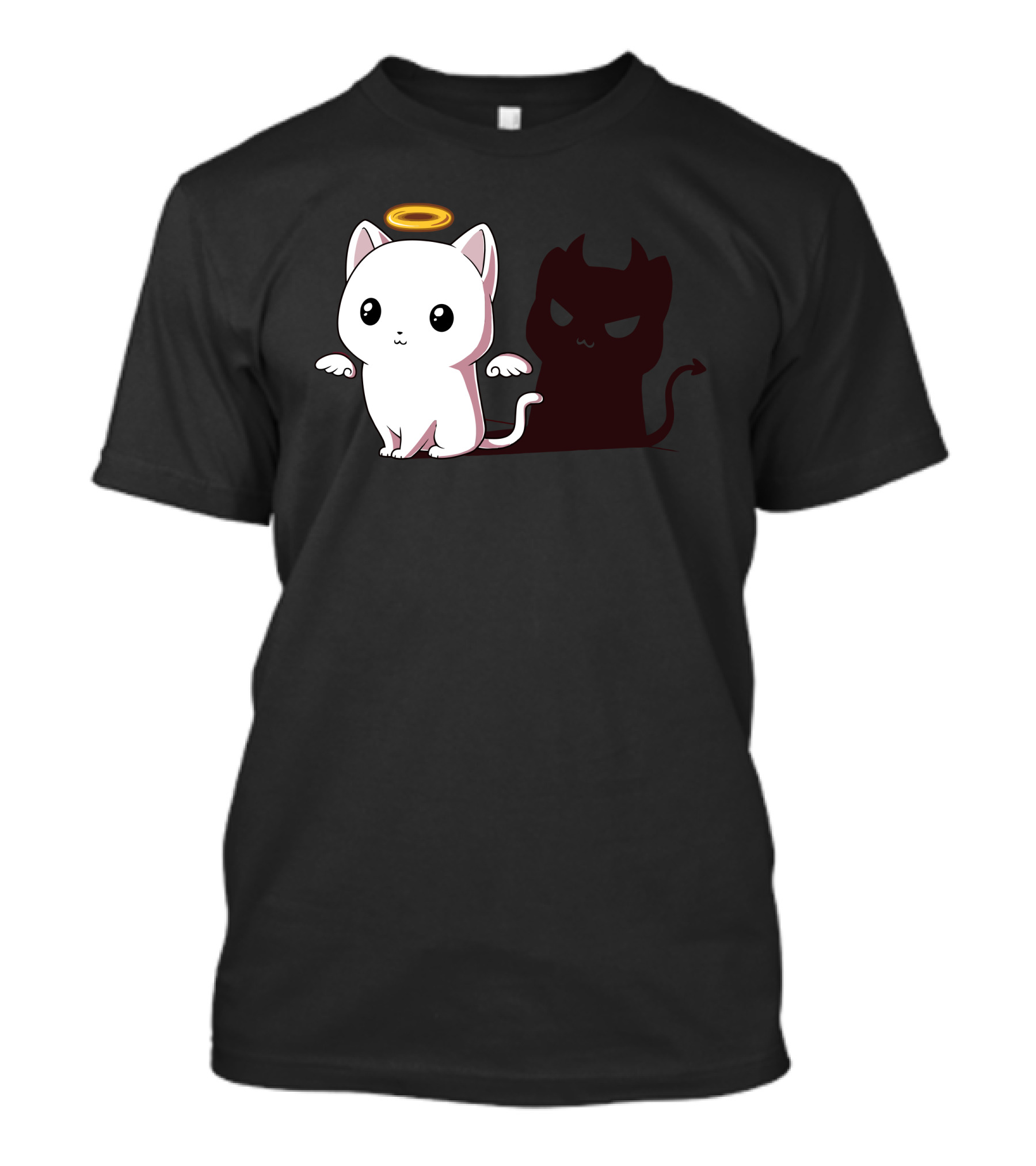 Purr Evil Angel Cat With Devil Shadow T-Shirt