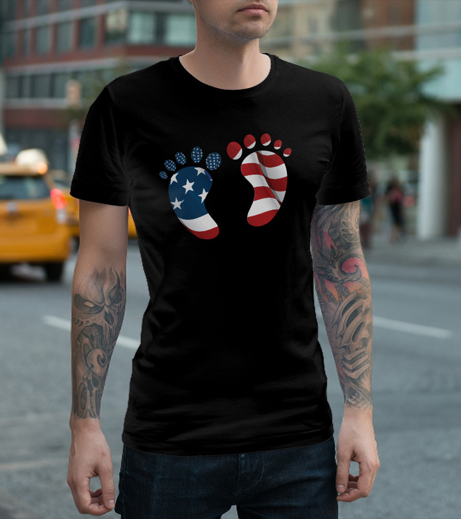4Th Of July Baby Footprint T-Shirt