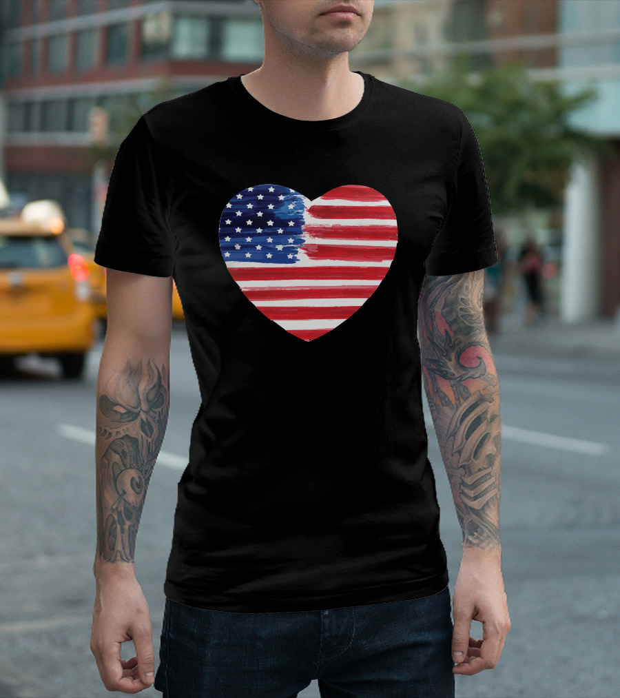 4Th Of July Heart with American Flag T-Shirt