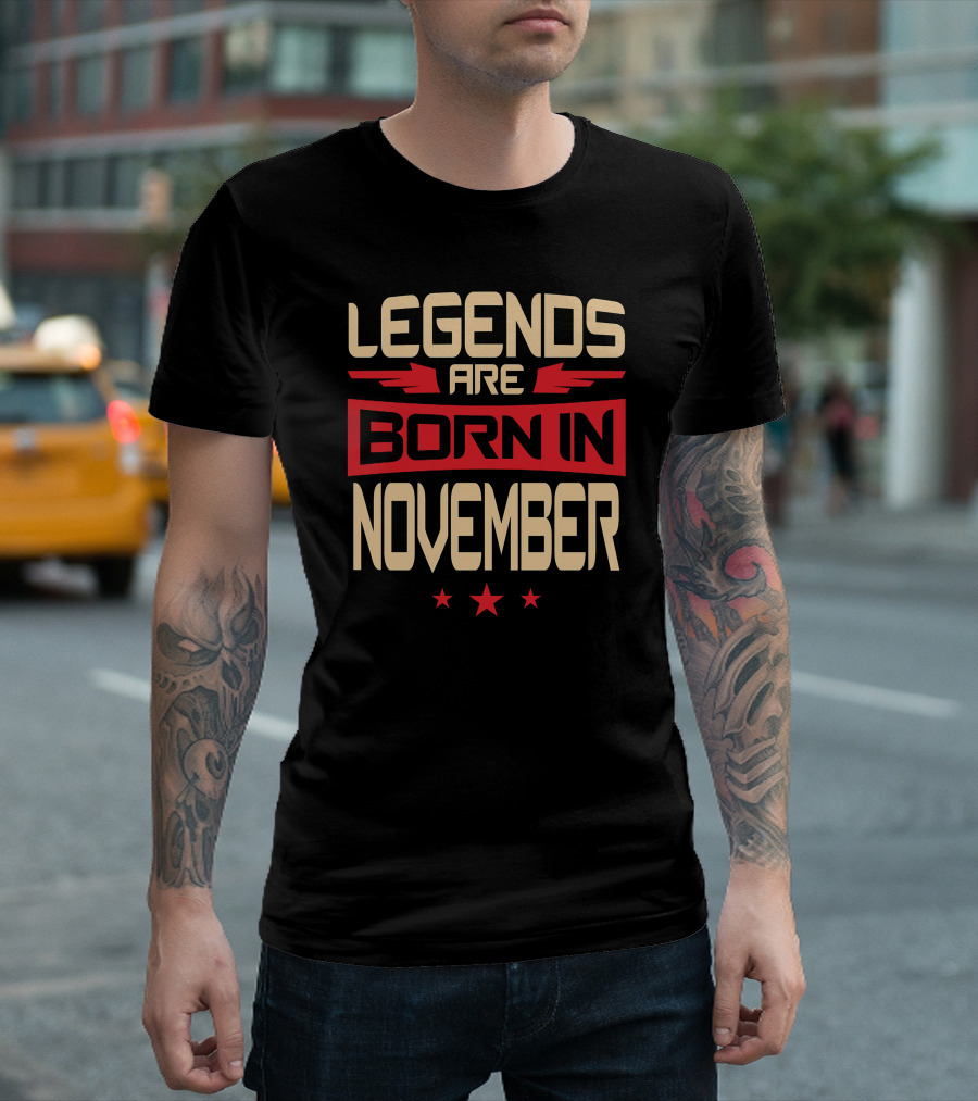 Legends Are Born In November Stars Red Banner T-Shirt