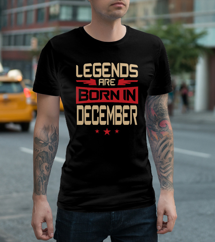 Legends Are Born In December Stars Red Banner T-Shirt