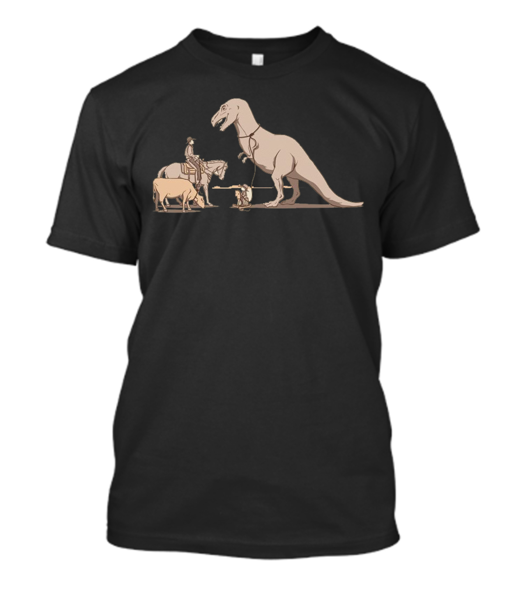 A Big One Medieval Knight Leading T-Rex With Horse And Cow T-Shirt