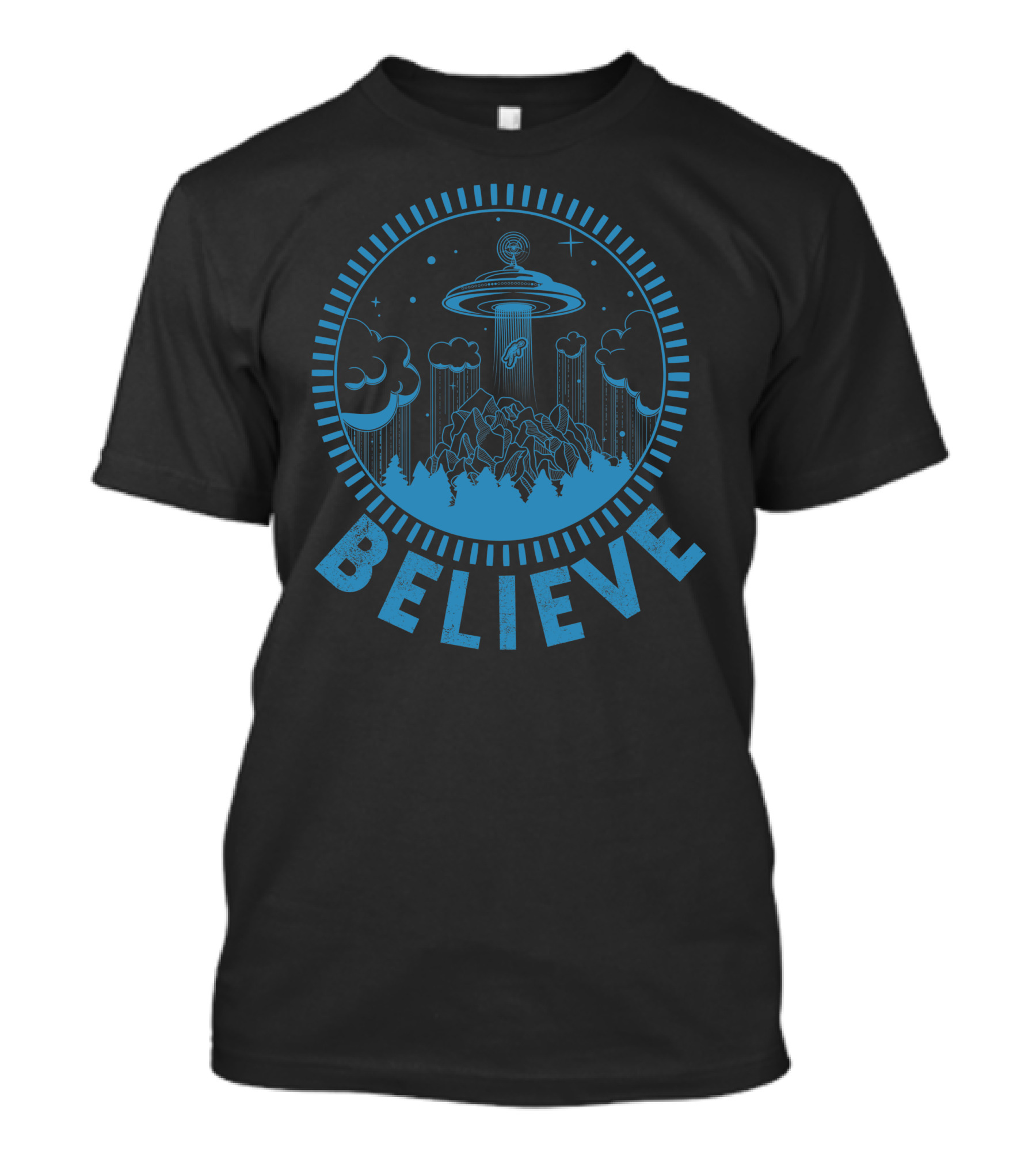 Believe Alien Abduction Forest Scene T-Shirt