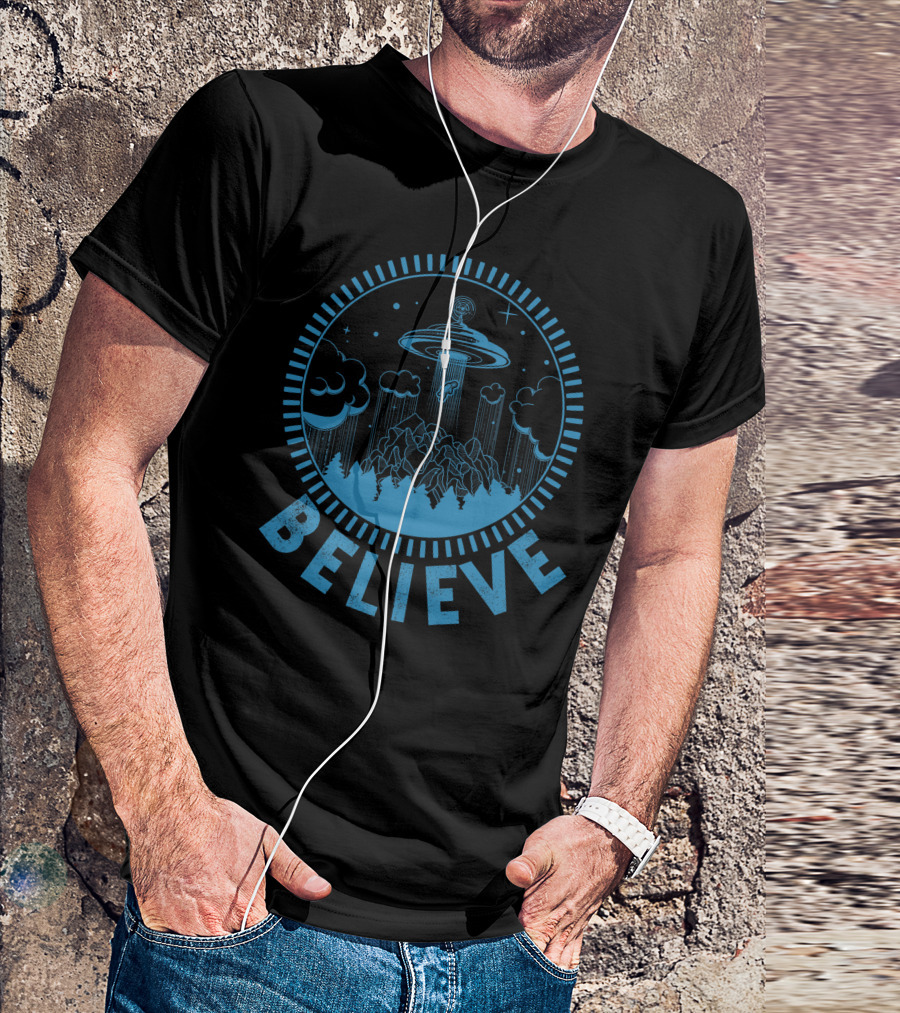 Believe Alien Abduction Forest Scene T-Shirt