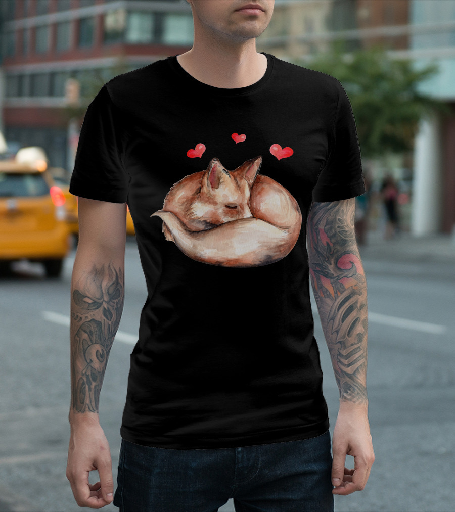 Baby Fox Belly Sleeping with Hearts T-Shirt