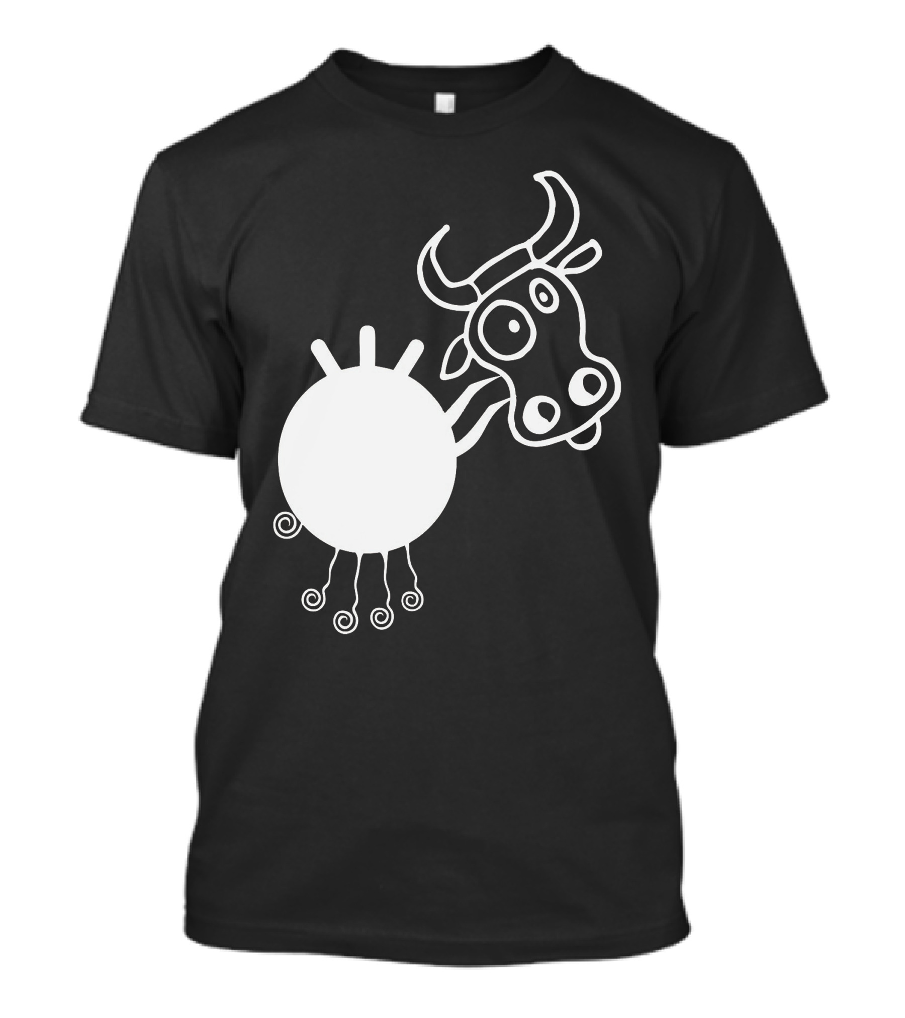 Crazy Cow Doodle Black And White Quirky Cartoon T-Shirt