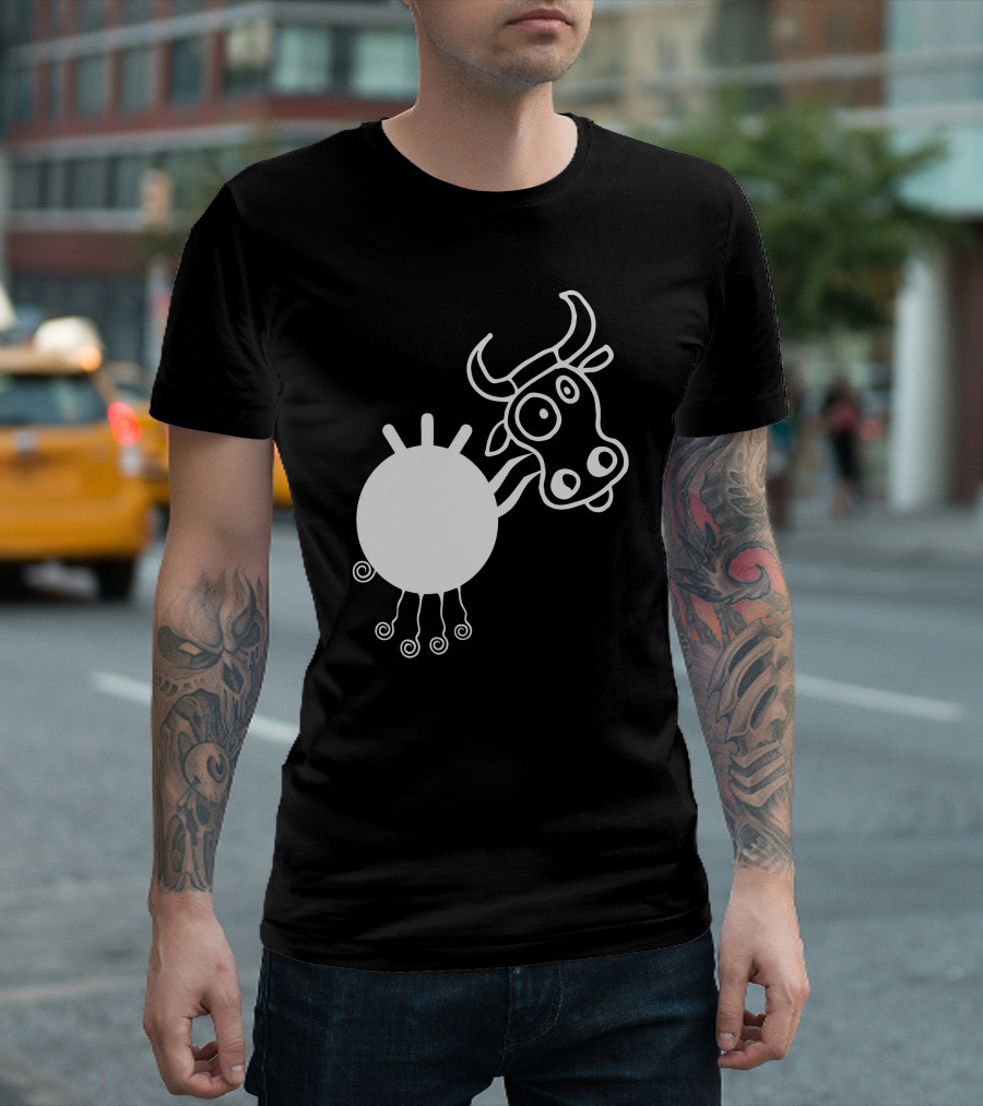 Crazy Cow Doodle Black And White Quirky Cartoon T-Shirt