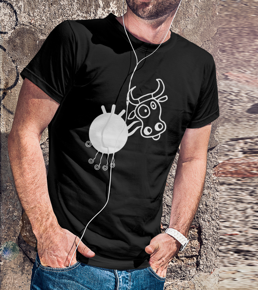 Crazy Cow Doodle Black And White Quirky Cartoon T-Shirt