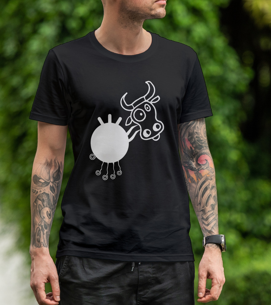Crazy Cow Doodle Black And White Quirky Cartoon T-Shirt