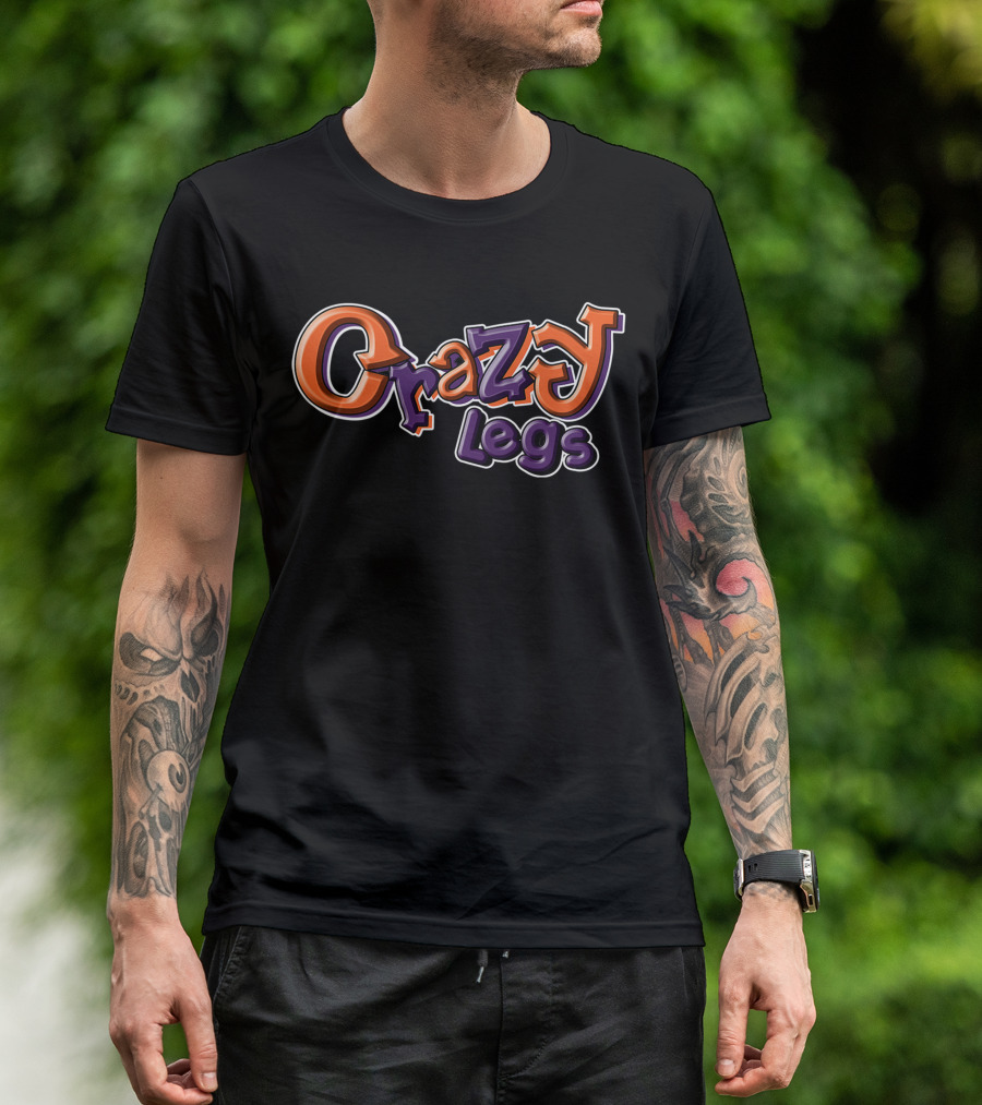 Crazy Legs Vibrant Orange And Purple Text T-Shirt