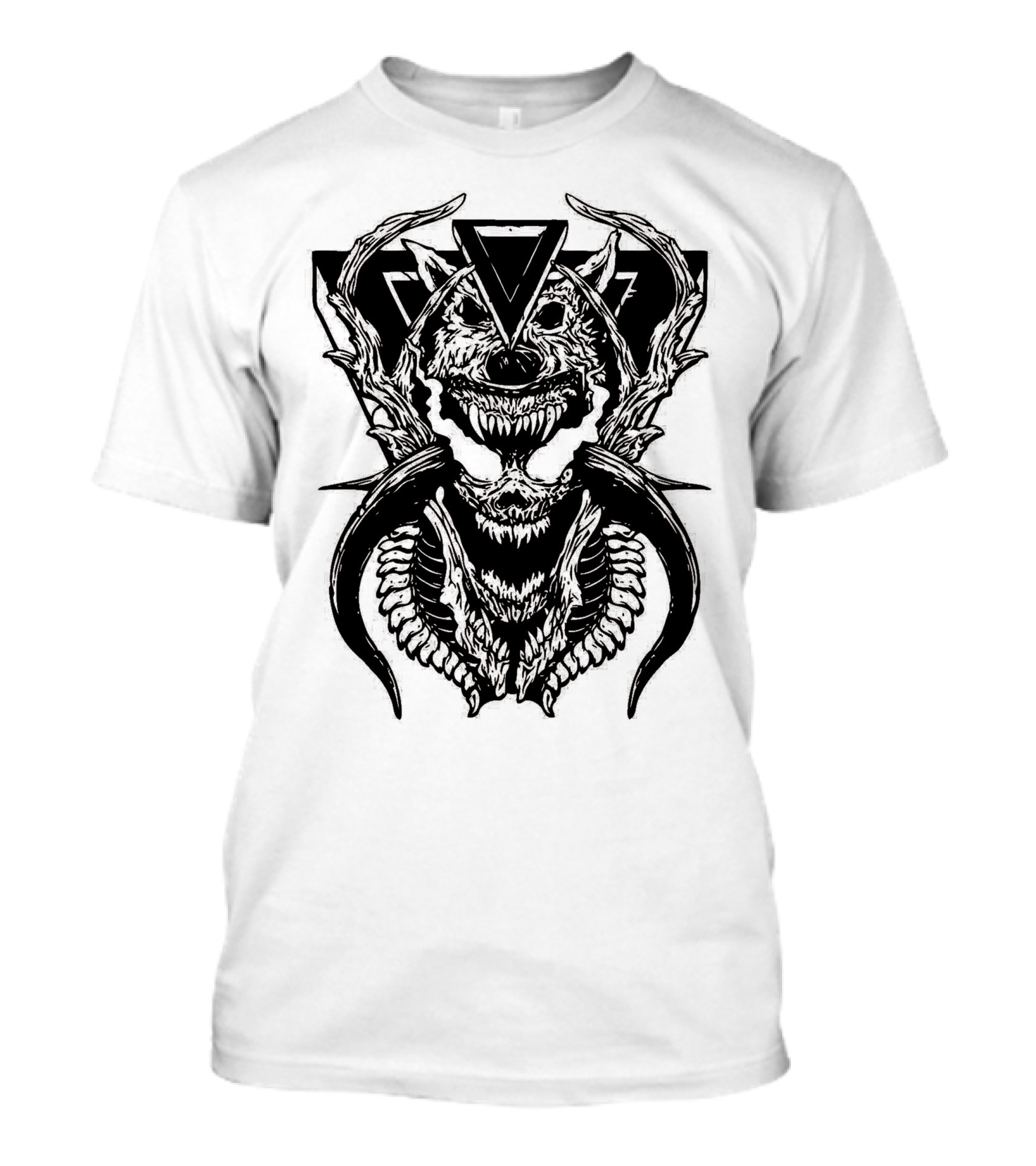 Demon Wolf Antlers And Skull T-Shirt