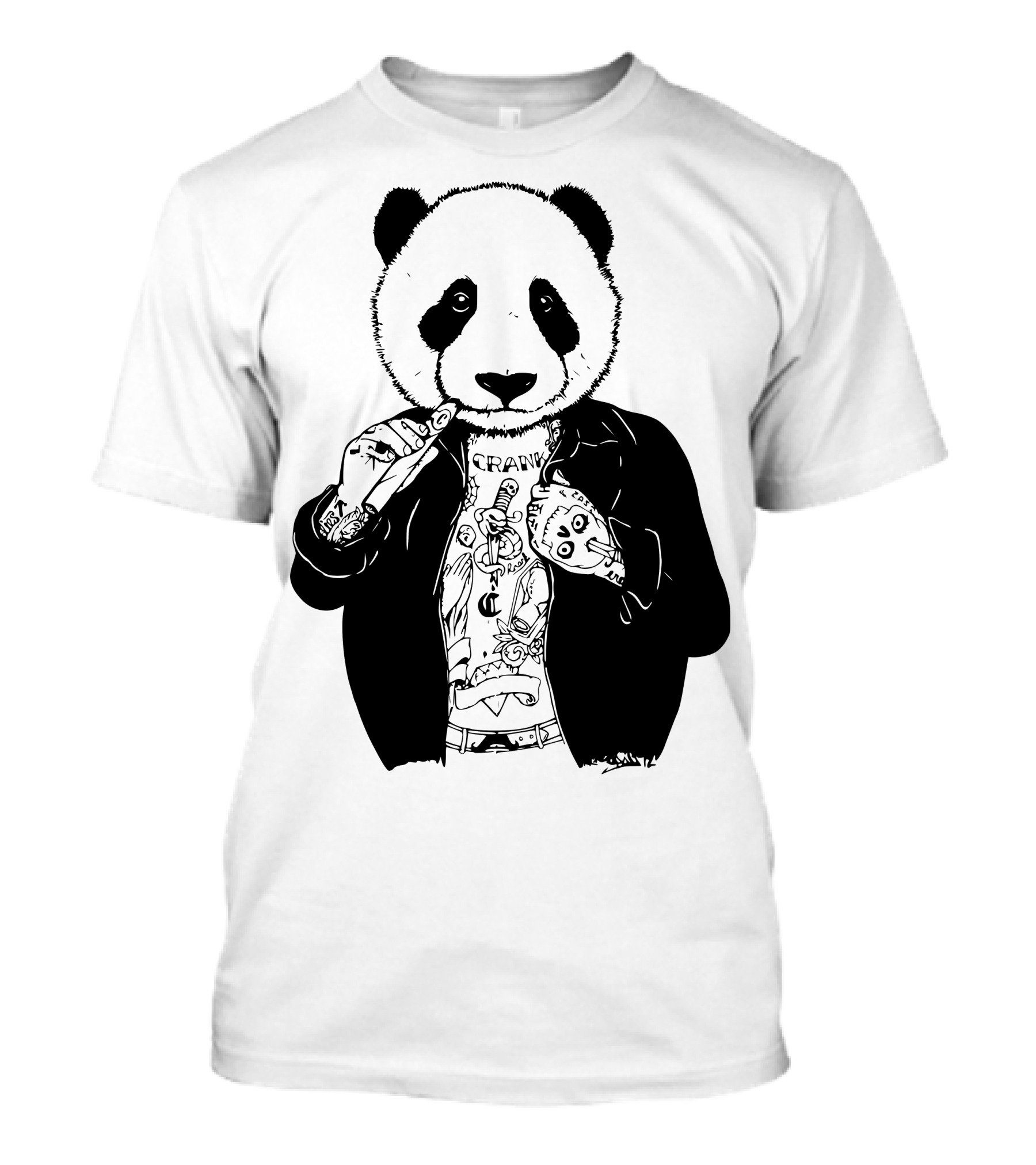 Gangster Panda Tattoo Style Panda Smoking Illustrative T-Shirt