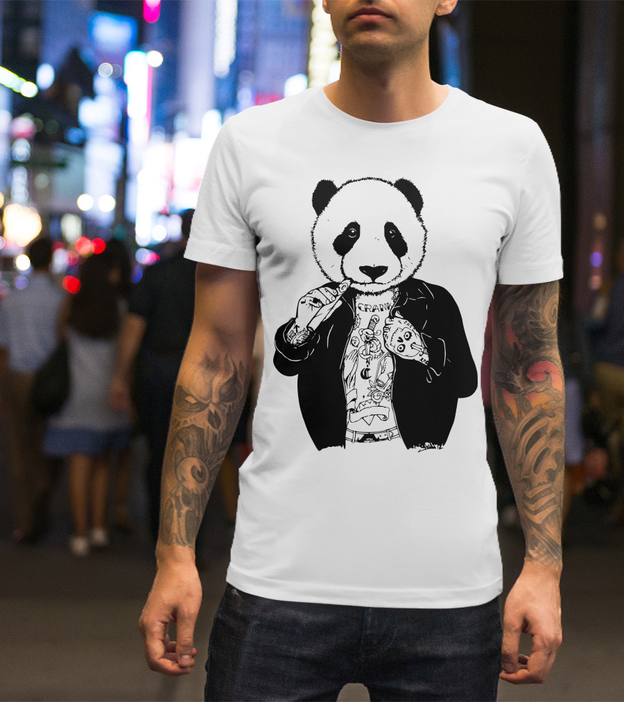 Gangster Panda Tattoo Style Panda Smoking Illustrative T-Shirt