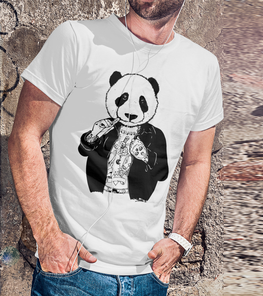 Gangster Panda Tattoo Style Panda Smoking Illustrative T-Shirt