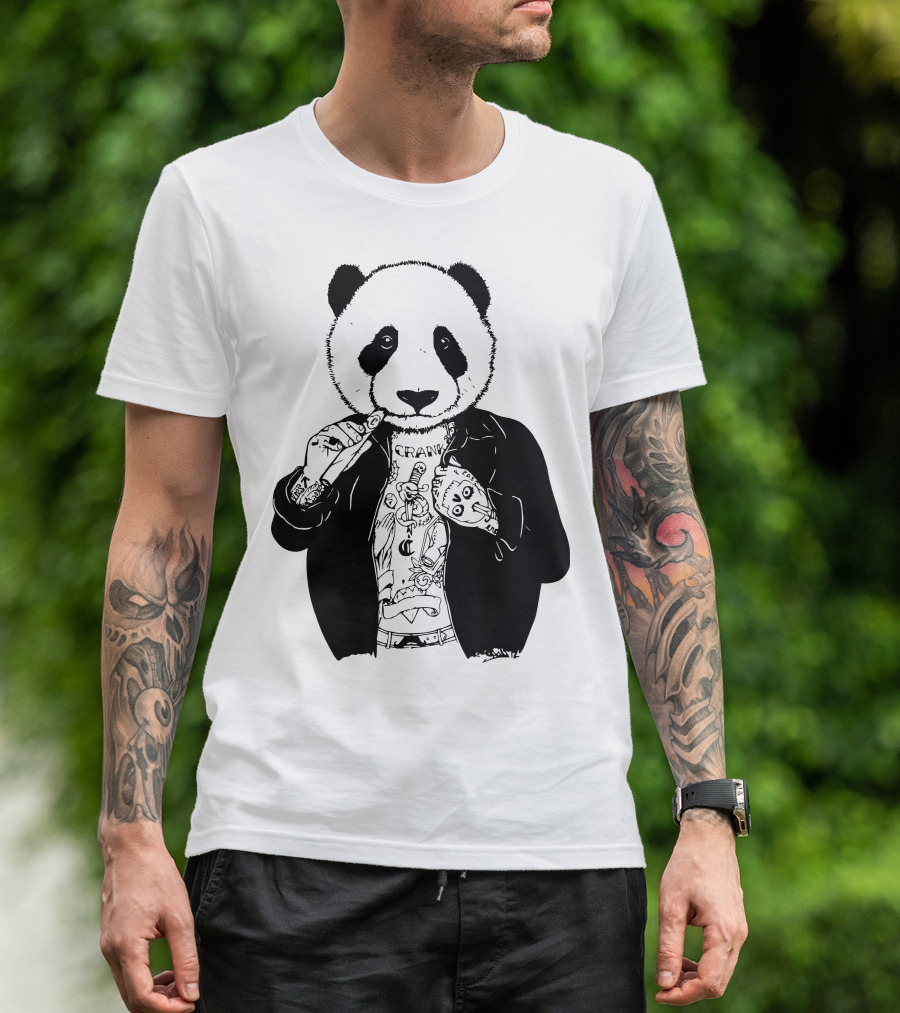 Gangster Panda Tattoo Style Panda Smoking Illustrative T-Shirt