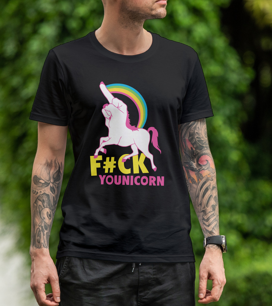 Gay Pride F#ck Younicorn Funny Rude Unicorn Rainbow Gesture T-Shirt