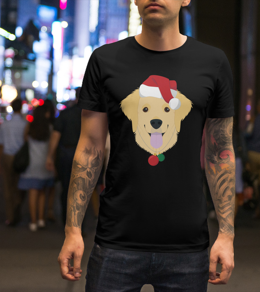 Golden Retriever With Santa Hat And Christmas Ornaments T-Shirt