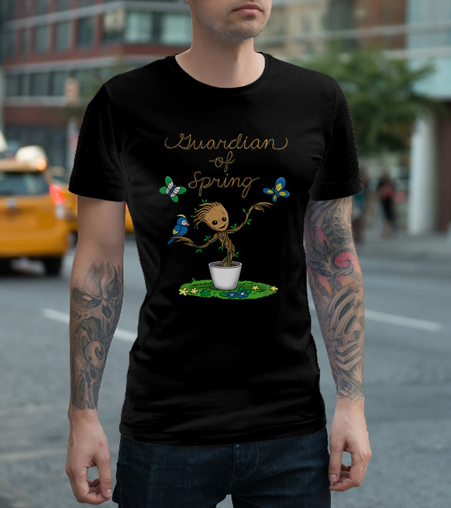 Guardian of Spring Groot with Butterflies and Bird T-Shirt