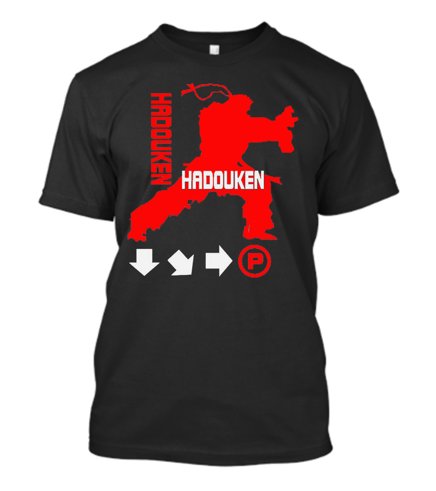 Hadouken Ryu Red Silhouette With Iconic Move Commands T-Shirt