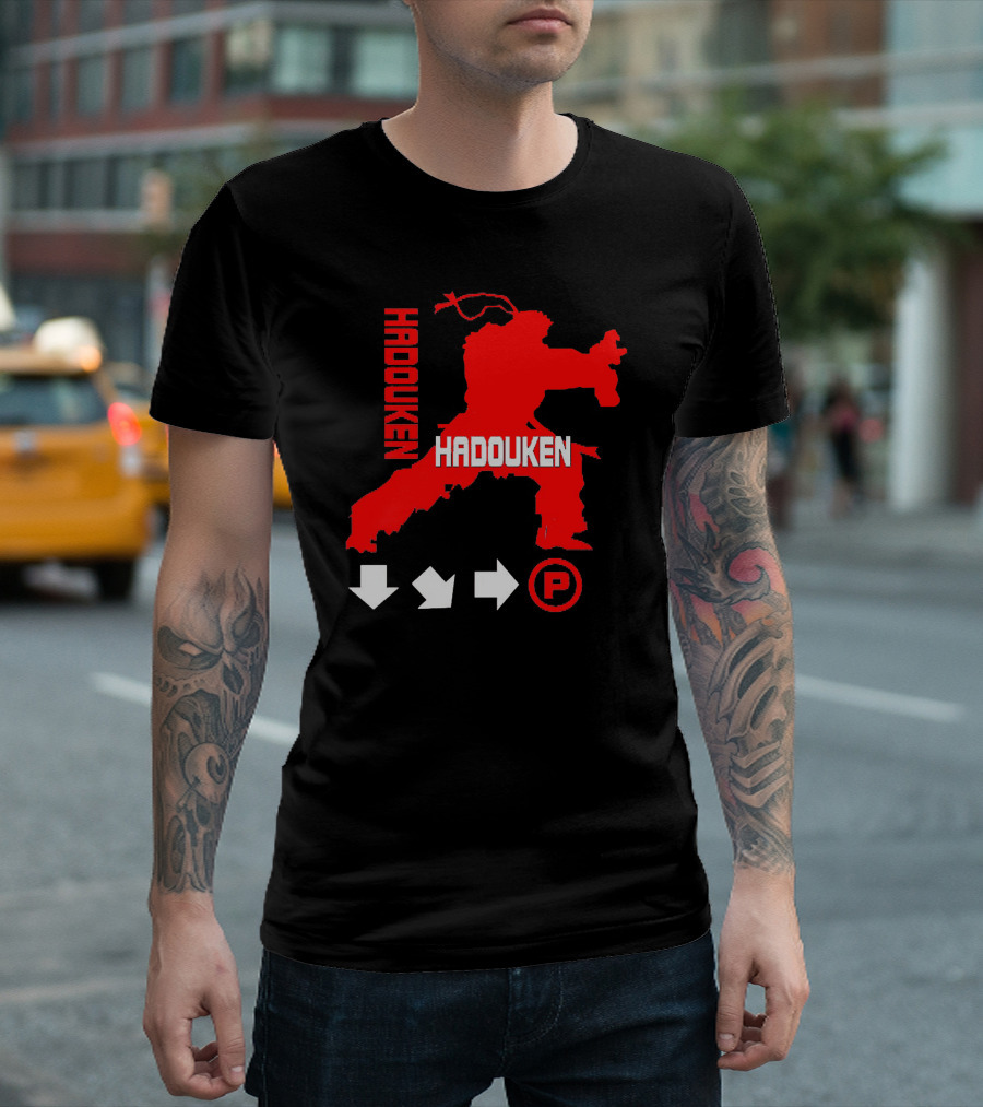 Hadouken Ryu Red Silhouette With Iconic Move Commands T-Shirt