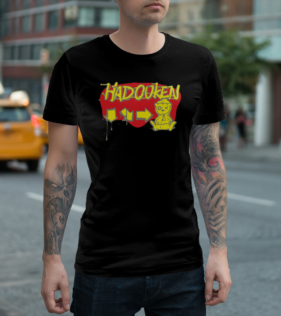 Hadouken Down Right Forward Arrow Combination Retro Yellow Character T-Shirt