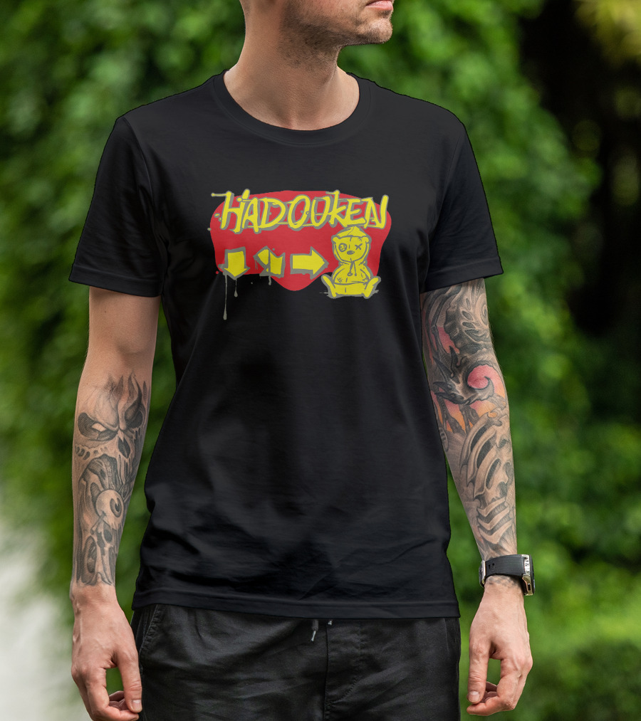 Hadouken Down Right Forward Arrow Combination Retro Yellow Character T-Shirt