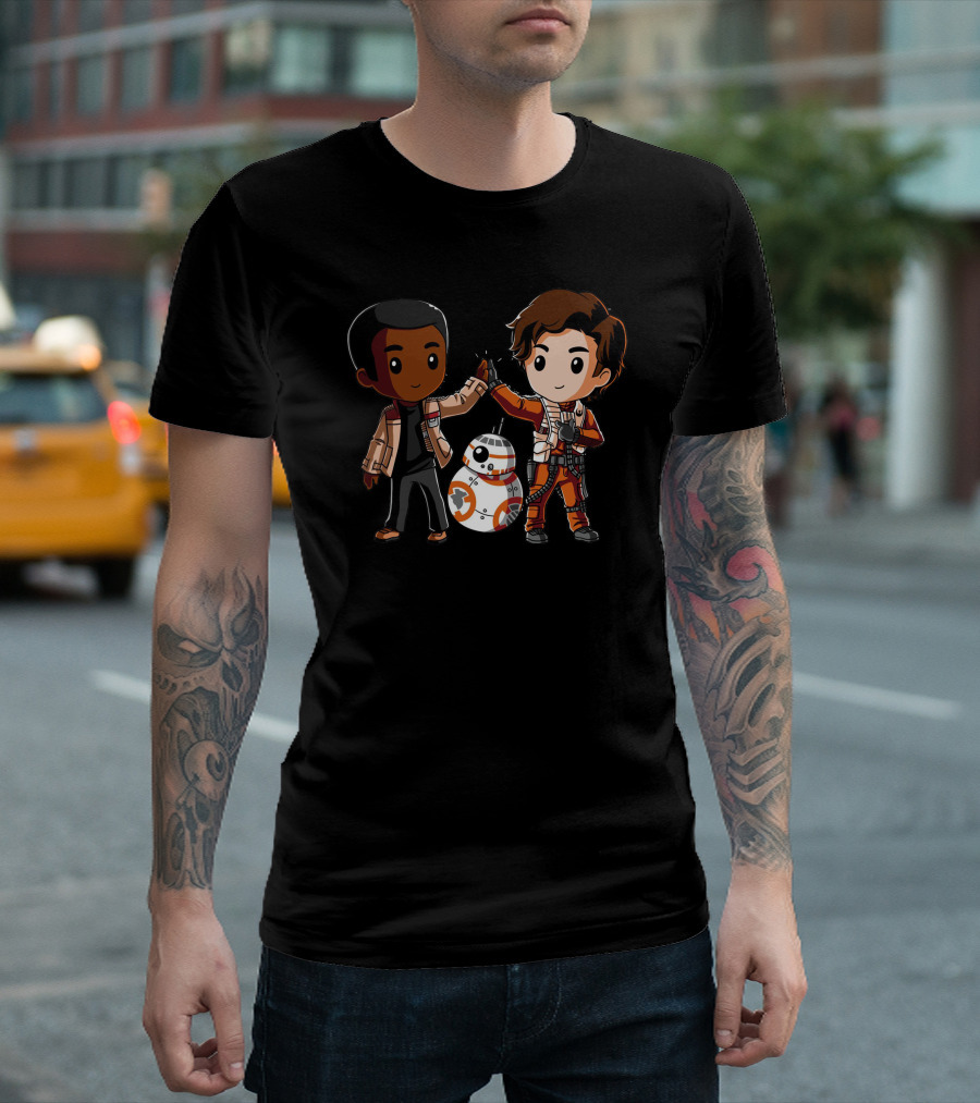 High Five Finn Poe BB-8 Star Wars Chibi Characters T-Shirt