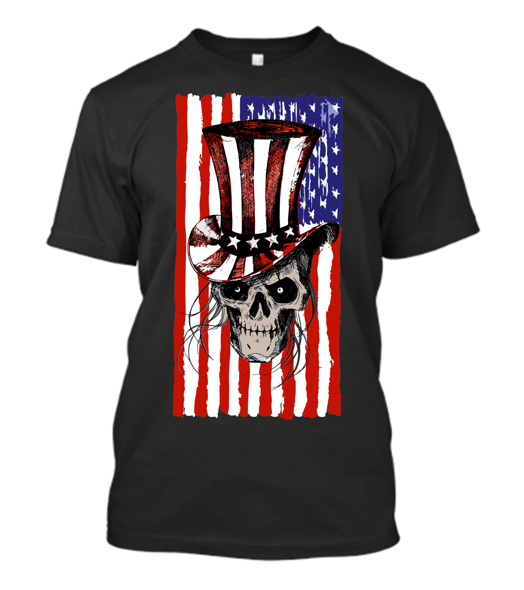 July 4th American Flag Skull With Patriotic Top Hat T-Shirt