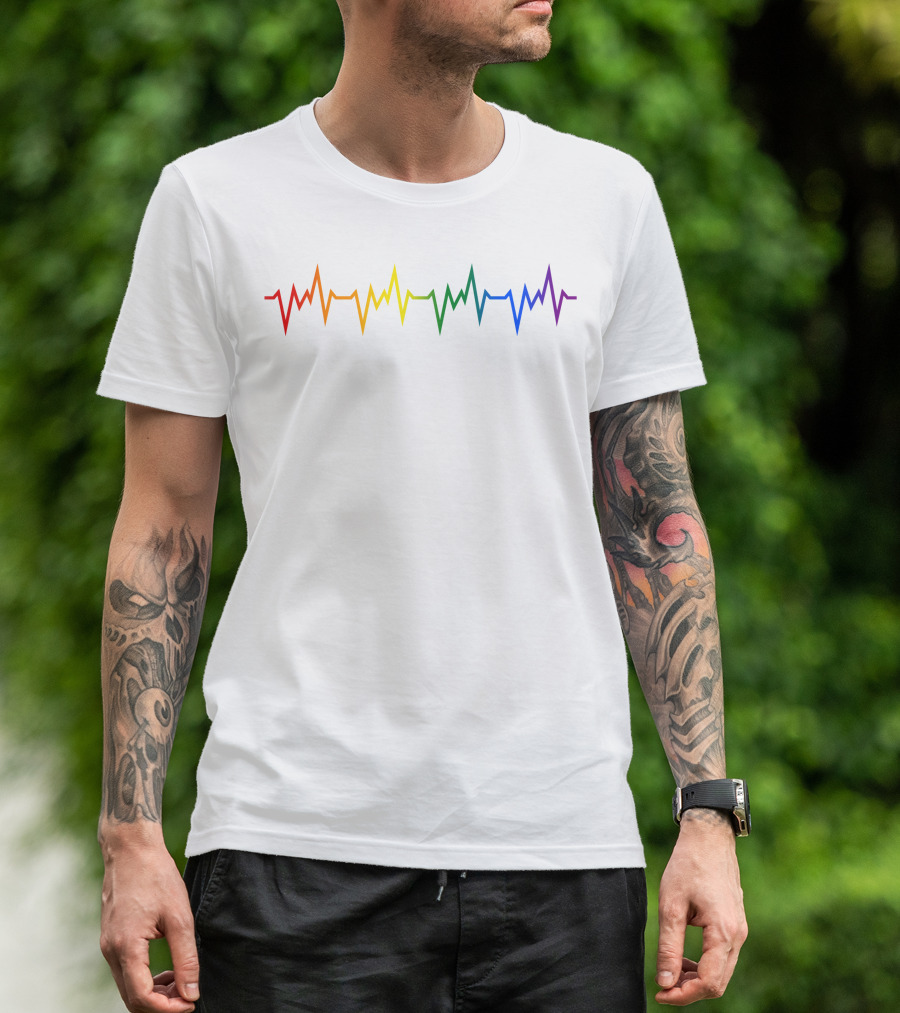 Lgbt Rainbow Heartbeat Line T-Shirt