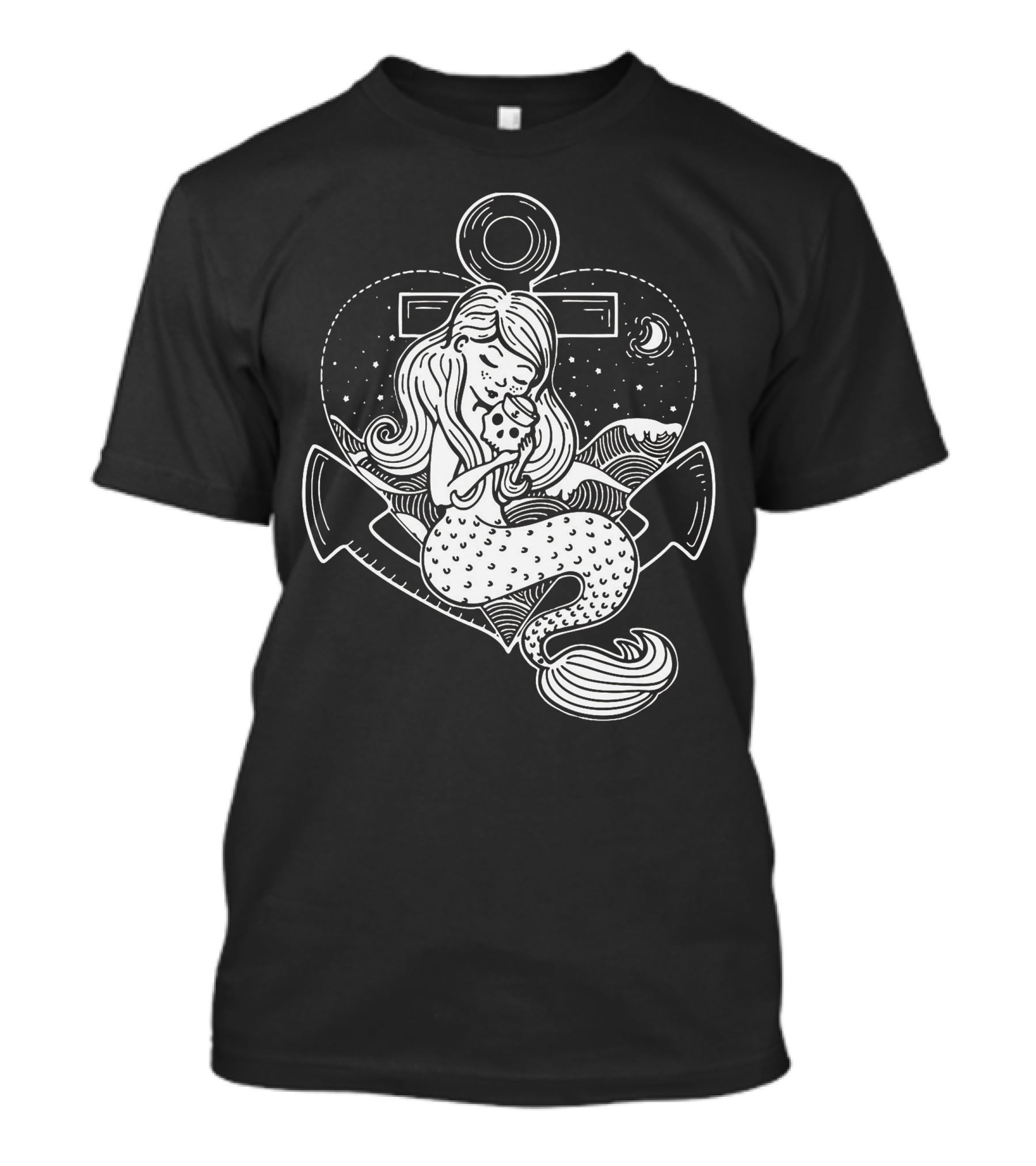 Sailors Beware Enchanted Mermaid Embrace With Anchor And Starry Night T-Shirt