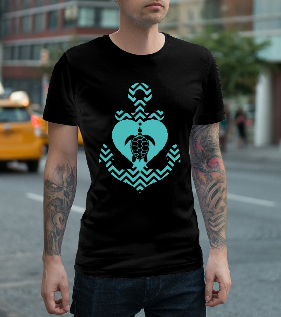 Sea Turtles Chevron Heart And Anchor T-Shirt