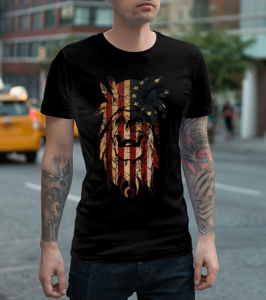 Skull American Flag Headdress T-Shirt