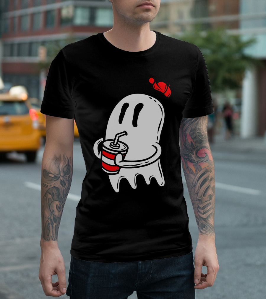 Soda Ghost Classic Cup Drinking Graphic with Cap T-Shirt