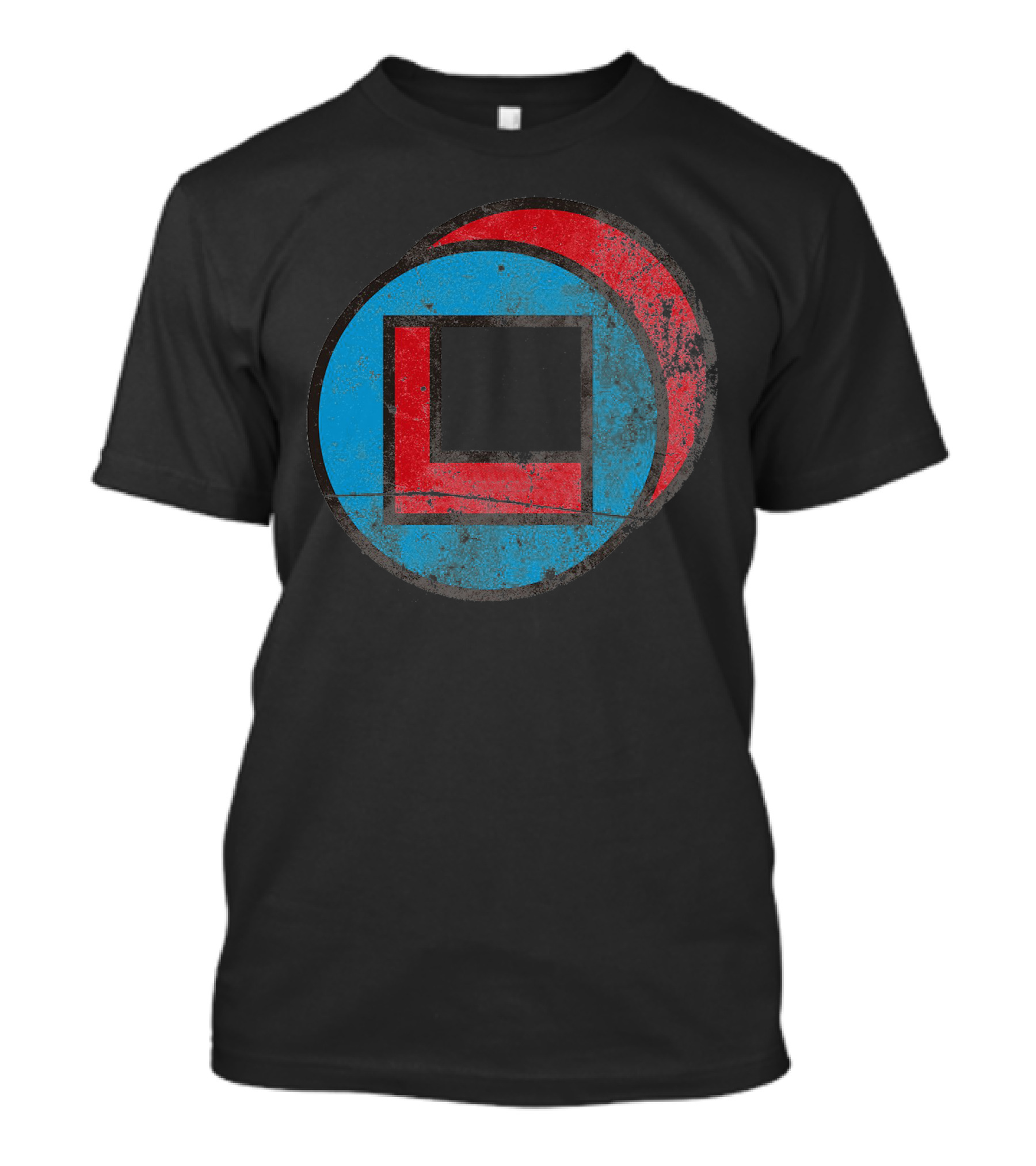 Square In Circle Overlapping Blue And Red Elements T-Shirt