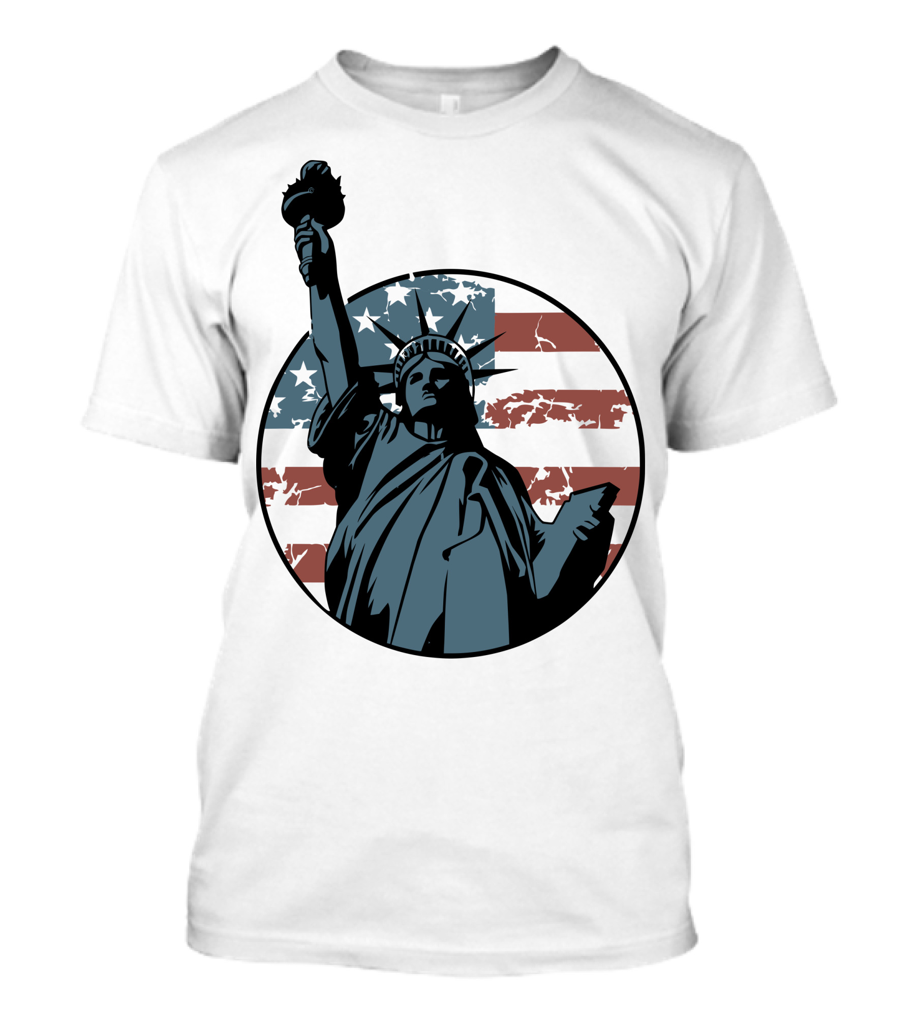 Liberty Statue With US Flag Background T-Shirt