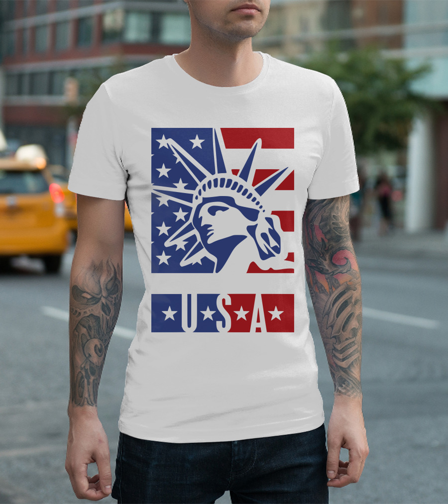 USA Statue Of Liberty American Flag Stars T-Shirt
