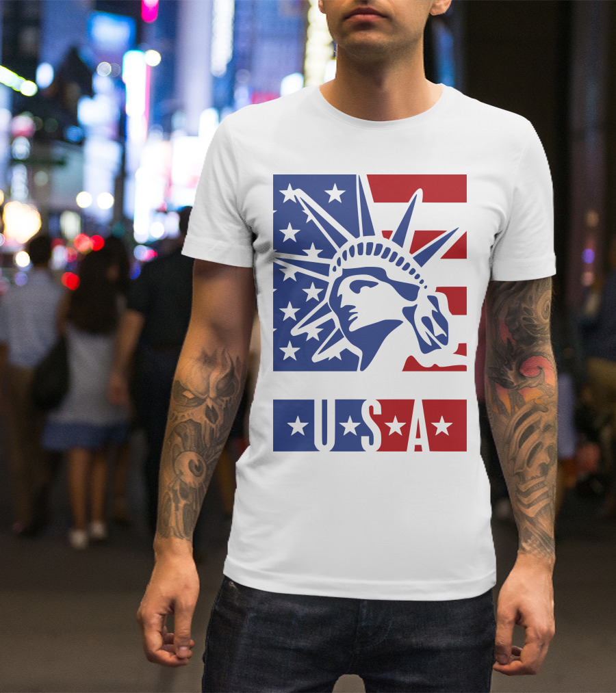 USA Statue Of Liberty American Flag Stars T-Shirt